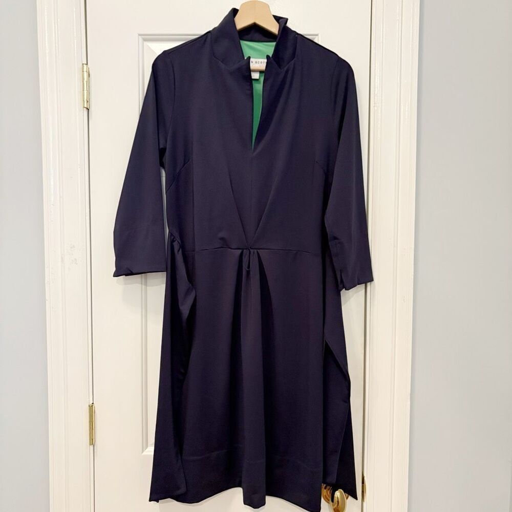 Gretchen Scott Navy Blue Tie Dress Stretch Size M Packable Travel - Picture 5 of 7